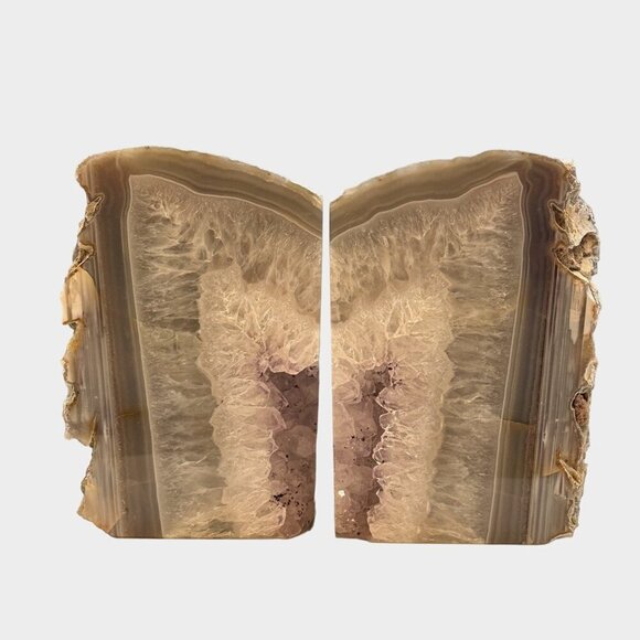 Amethyst Geode Center Agate bookends w/ Naturally Heart Shaped Stone, 4+ lbs. - Picture 1 of 14